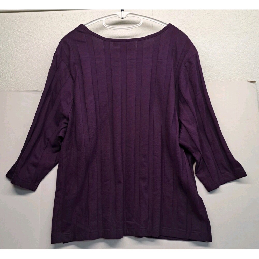 D&Co Plum Ribbed 3/4 Sleeve Top Women's 2XL - Picture 2 of 7